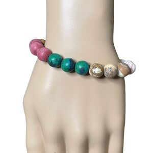 Multicolored large bead bracelet stretchy NWOT